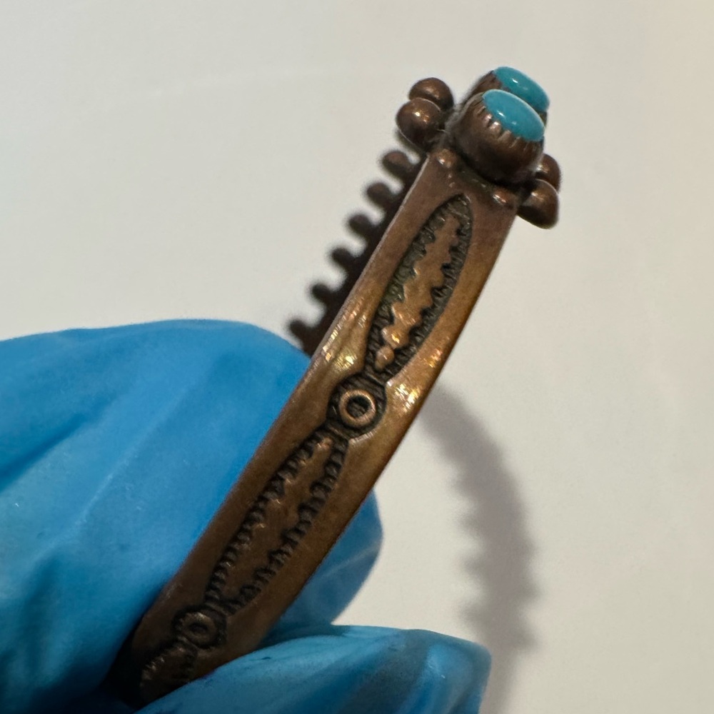 Genuine Turquoise Copper Cuff Bracelet Handmade Southwest Bracelet - Picture 3 of 16